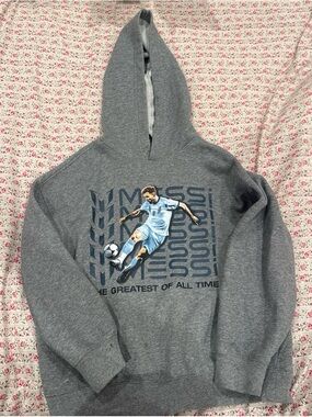Gray Kids' Soccer Graphic Hoodie - Messi Print